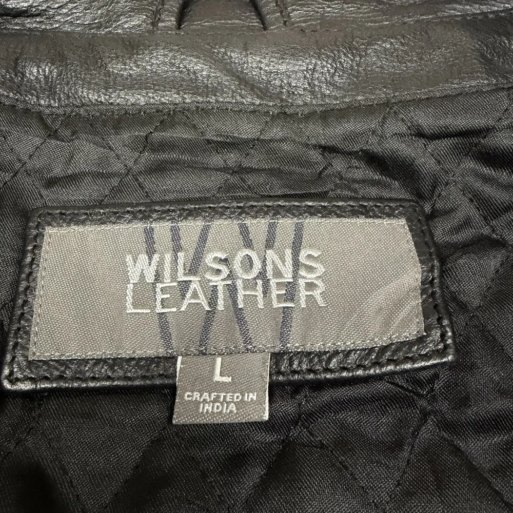 Wilson's Leather Jacket Mens L Black Moto Biker Zip Quilted Lined Vintage